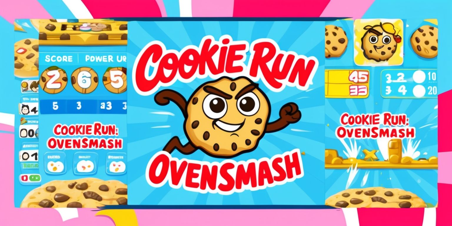 A vibrant and colorful digital illustration of a game guide for Cookie Run: OvenSmash, featuring a central image of a cookie character in mid-smash, surrounded by bold typography and icons, with a pastel blue background, and accents of bright pink, yellow, and white, the cookie character has a determined expression, with large eyes and a mischievous grin, the guide includes stylized text in a clean, modern font, with headings in a bold, cursive script, and includes various game elements, such as score counters, power-ups, and obstacles, all arranged in a clear and easy-to-read layout, with plenty of negative space to avoid clutter, and a overall sense of energy and excitement, the illustration style is reminiscent of a cartoon or anime, with bold lines, and bright, flat colors.