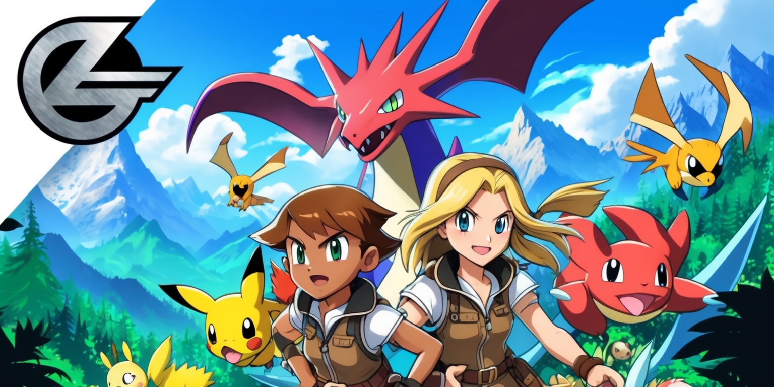A vibrant digital artwork depicting the Pokémon Legends: Z-A game, set against a stunning backdrop of lush green forests and majestic mountains, with a bright blue sky and puffy white clouds, featuring the game's protagonists, two young trainers with determined facial expressions, one with short brown hair and light brown skin, the other with long blonde hair and fair skin, both wearing explorer outfits, surrounded by various Pokémon, including a large, majestic dragon-type Pokémon in the center, with bold lines, intricate details, and a mix of earthy tones and bright colors, the game's logo, a stylized letter Z and A in a circular pattern, is emblazoned on the top left corner in a metallic silver font, with a subtle gradient effect, and the overall composition is dynamic, with a sense of adventure and discovery.