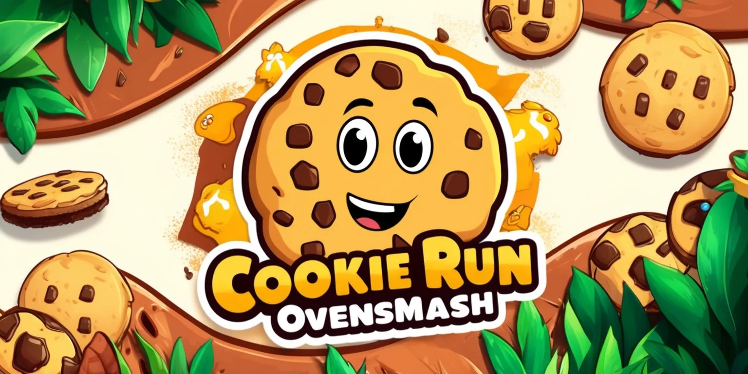 A colorful digital artwork of the Cookie Run: OvenSmash game, featuring vibrant characters and obstacles from the game, set against a warm and inviting background with shades of golden brown and creamy white, with the main cookie character prominently displayed in the center, surrounded by lush greenery and mouthwatering cookies, with bold lines and textures, and a dynamic composition that captures the energy and excitement of the game, with bright colors and soft lighting, and a clear view of the cookie's facial features, including big round eyes and a cheerful smile, and a few cookies and game obstacles scattered around the scene, with some cookies having bite marks and others being intact, and the overall atmosphere being lively and playful.